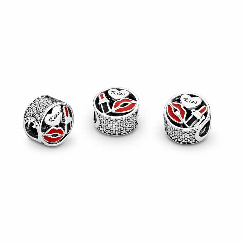 Pandora Glamour Kiss Charm - Sterling Silver/Enamel/Black/Cubic Zirconia - Canada | JE7419NT